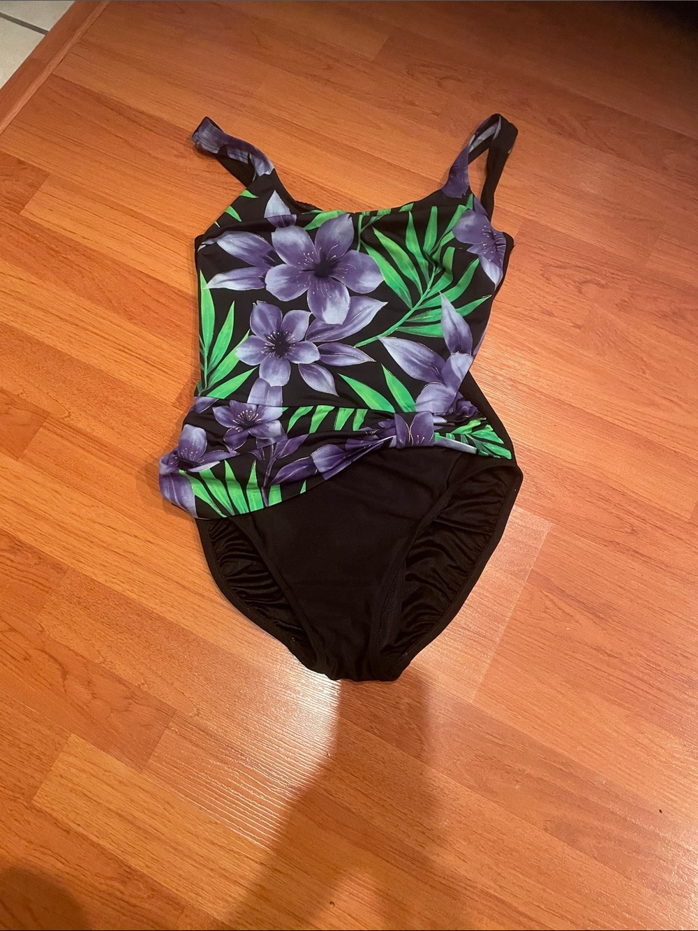 Longitude Black & Purple Floral One-Piece Swimsuit
